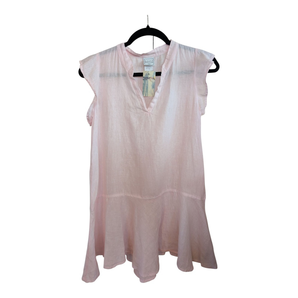 Pure Match 100% Linen Pink Ruffle Hem Dress Small Boho USA NWT VTG - Picture 2 of 7